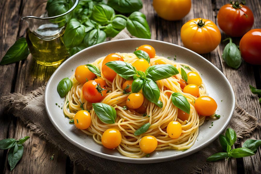 Spaghetti con pomodorini datterini gialli